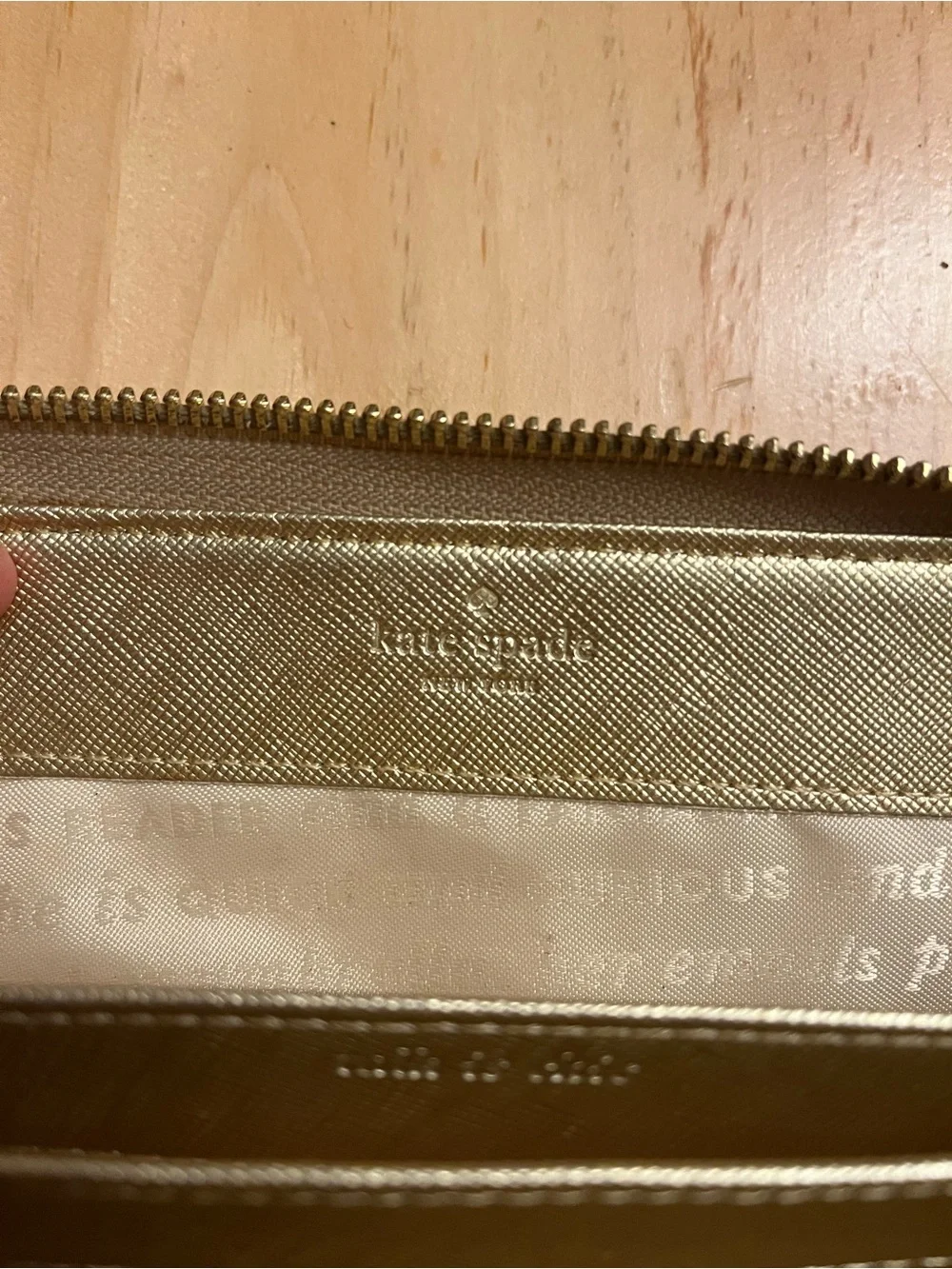 kate spade metallic gold textured zip wallet